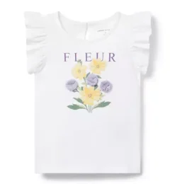 Janie and Jack Sleeveless Tops-Fleur Ruffle Sleeve Tee white