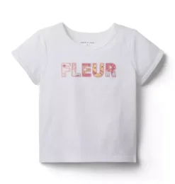 Janie and Jack Short Sleeve Tops-Fleur Tee seashell ecru