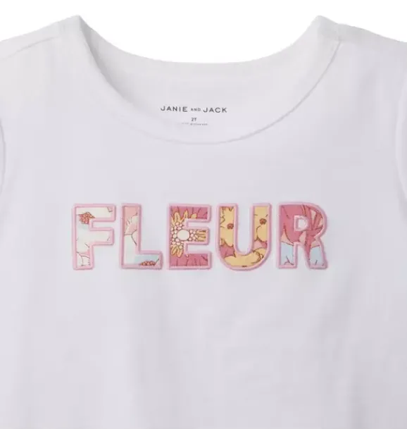 Janie and Jack Short Sleeve Tops-Fleur Tee seashell ecru