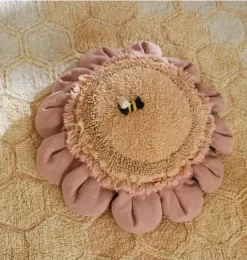 Janie and Jack Decorative Pillows And Throws-Floor Cushion Pink Daisy golden and pink