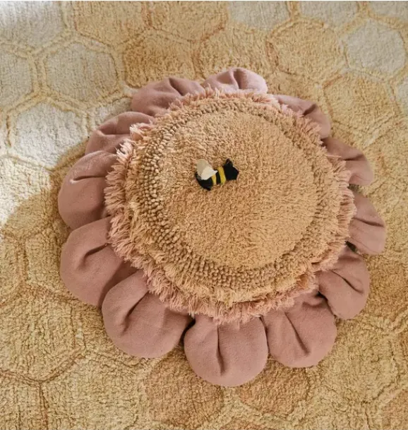 Janie and Jack Decorative Pillows And Throws-Floor Cushion Pink Daisy golden and pink