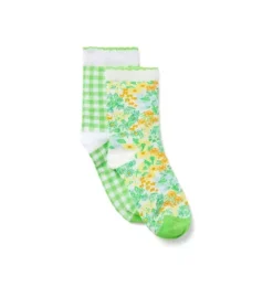 Janie and Jack Socks & Tights-Floral And Gingham Sock 2-Pack spring green