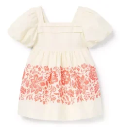 Janie and Jack Dresses-Floral Border Puff Sleeve Dress freshwater pearl