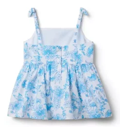 Janie and Jack Sleeveless Tops-Floral Bow Strap Top kingfisher blue floral