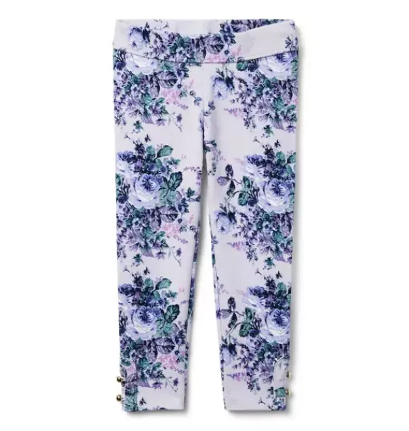 Janie and Jack Pants-Floral Button Cuff Ponte Pant lilac floral