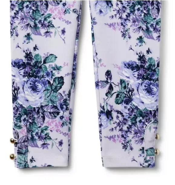 Janie and Jack Pants-Floral Button Cuff Ponte Pant lilac floral