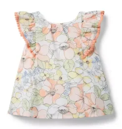 Janie and Jack Matching Sets|Sleeveless Tops-Floral Circle Trim Top white floral