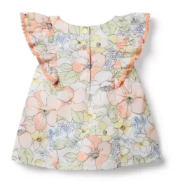 Janie and Jack Matching Sets|Sleeveless Tops-Floral Circle Trim Top white floral