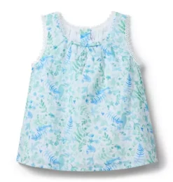 Janie and Jack Sleeveless Tops|Matching Sets-Floral Circle Trim Top blue stream floral