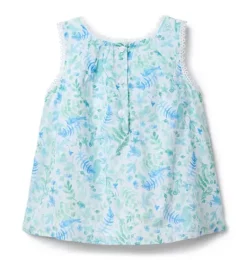 Janie and Jack Sleeveless Tops|Matching Sets-Floral Circle Trim Top blue stream floral