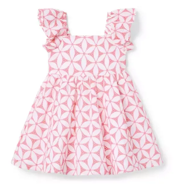 Janie and Jack Dresses-Floral Eyelet Flutter Sleeve Dress blooming pink floral