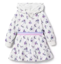 Janie and Jack Dresses-Floral Hooded Fleece Dress white floral