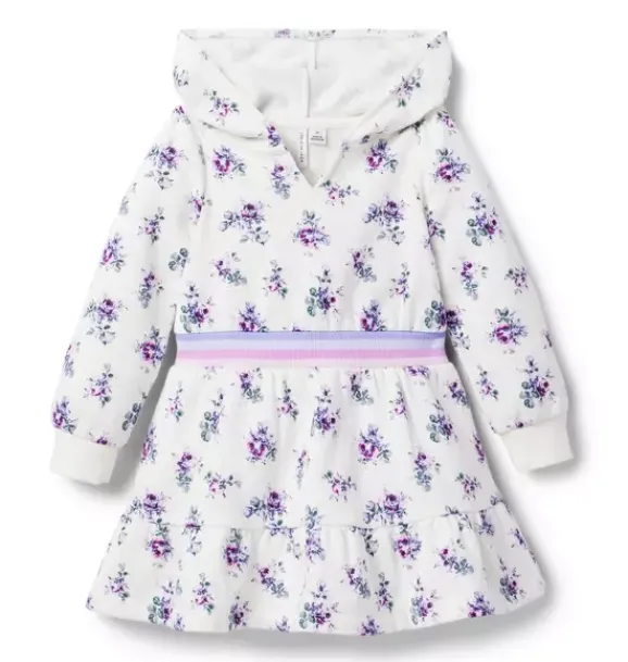 Janie and Jack Dresses-Floral Hooded Fleece Dress white floral