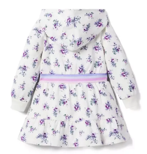 Janie and Jack Dresses-Floral Hooded Fleece Dress white floral
