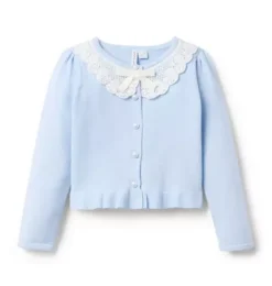 Janie and Jack Sweaters & Sweatshirts|Matching Sets-Floral Lace Collar Cardigan light blue