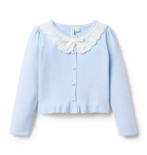 Janie and Jack Sweaters & Sweatshirts|Matching Sets-Floral Lace Collar Cardigan light blue