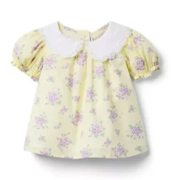 Janie and Jack Short Sleeve Tops-Floral Lace Collared Top buttermilk floral