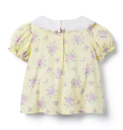 Janie and Jack Short Sleeve Tops-Floral Lace Collared Top buttermilk floral