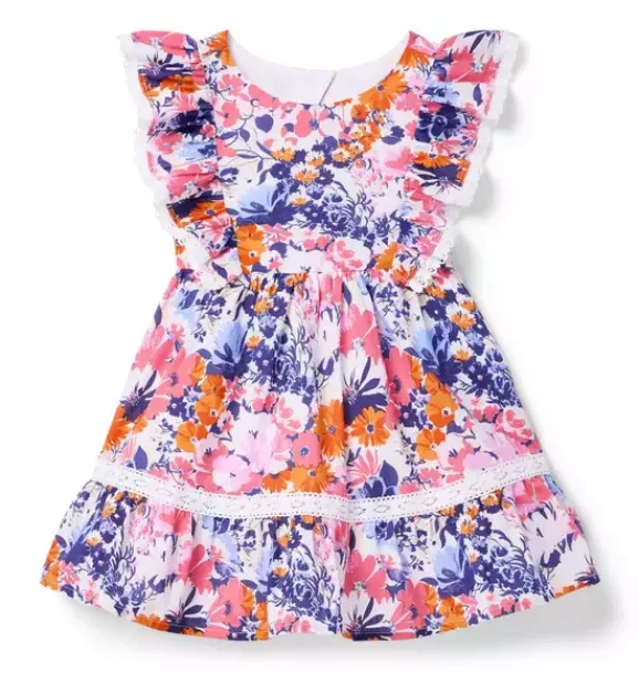 Janie and Jack Dresses-Floral Lace Trim Dress white floral