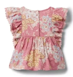 Janie and Jack Sleeveless Tops-Floral Lace Trim Top cocoa pink floral