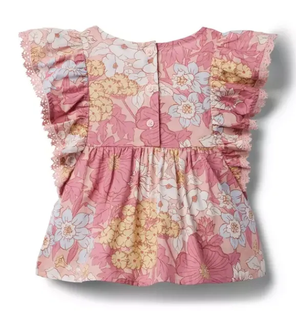 Janie and Jack Sleeveless Tops-Floral Lace Trim Top cocoa pink floral