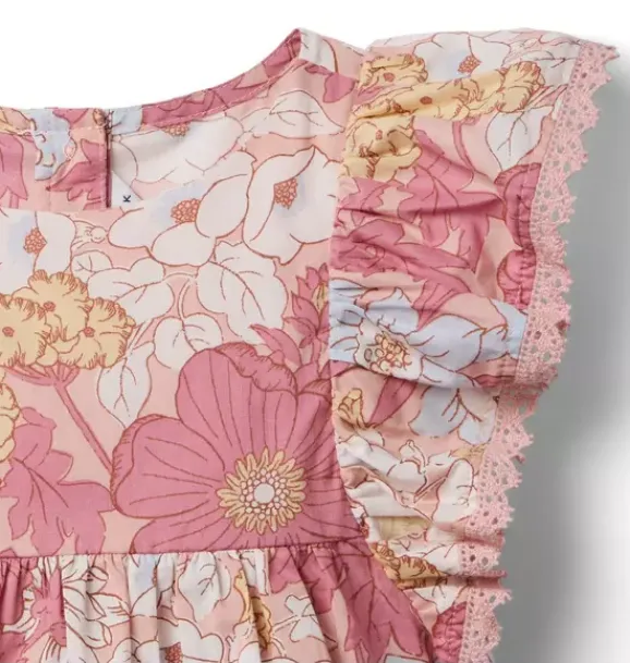 Janie and Jack Sleeveless Tops-Floral Lace Trim Top cocoa pink floral