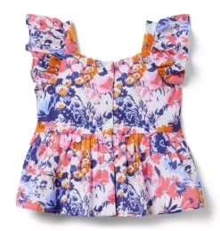 Janie and Jack Matching Sets|Sleeveless Tops-Floral Peplum Top white floral