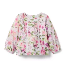 Janie and Jack Long Sleeve Tops|Matching Sets-Floral Pintuck Top jet ivory floral