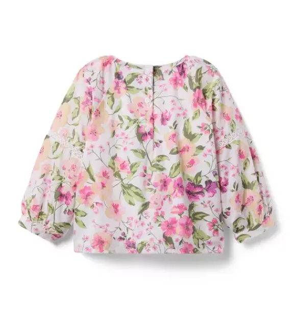 Janie and Jack Long Sleeve Tops|Matching Sets-Floral Pintuck Top jet ivory floral