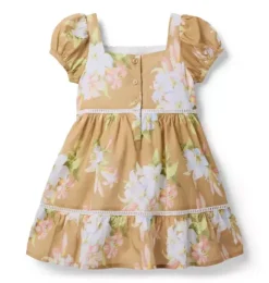 Janie and Jack Dresses-Floral Puff Sleeve Dress iced latte floral