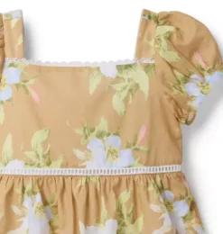 Janie and Jack Dresses-Floral Puff Sleeve Dress iced latte floral