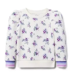 Janie and Jack Sweaters & Sweatshirts-Floral Puff Sleeve Sweatshirt white floral