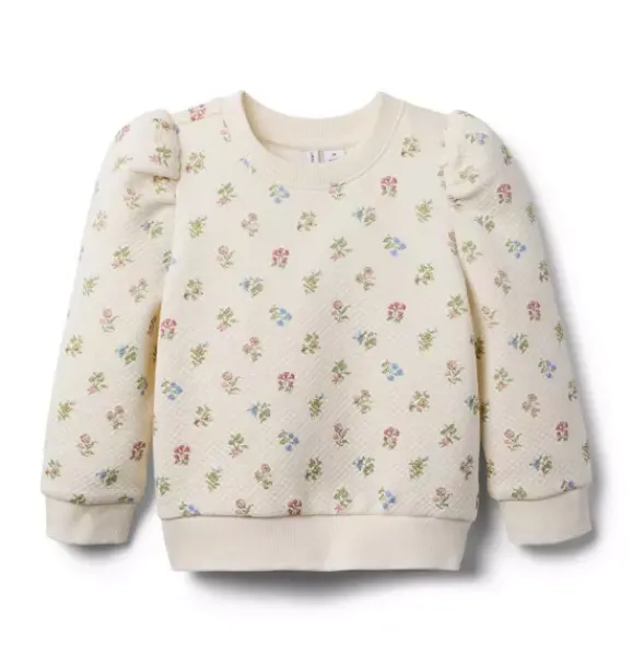 Janie and Jack Sweaters & Sweatshirts|Matching Sets-Floral Quilted Sweatshirt seashell ecru floral