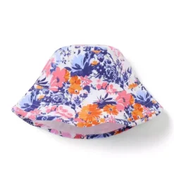 Janie and Jack Hats, Scarves, & Gloves|Accessories-Floral Reversible Bucket Hat white floral