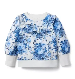 Janie and Jack Sweaters & Sweatshirts-Floral Ruffle Sweatshirt blue reef floral