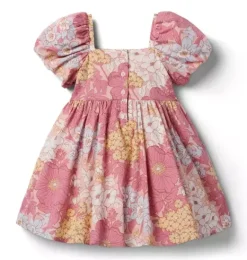 Janie and Jack Dresses-Floral Smocked Puff Sleeve Dress cocoa pink floral