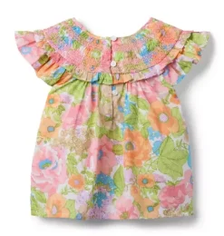 Janie and Jack Matching Sets|Short Sleeve Tops-Floral Smocked Ruffle Top white floral