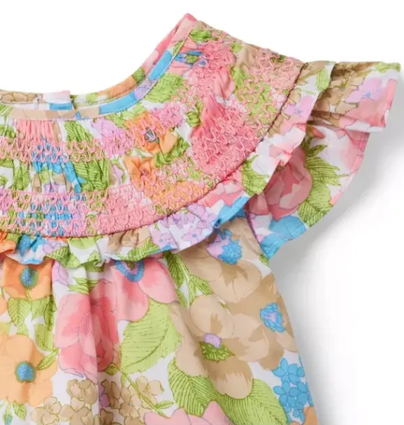 Janie and Jack Matching Sets|Short Sleeve Tops-Floral Smocked Ruffle Top white floral