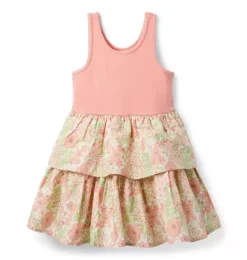 Janie and Jack Dresses-Floral Tiered Dress rosy coral floral