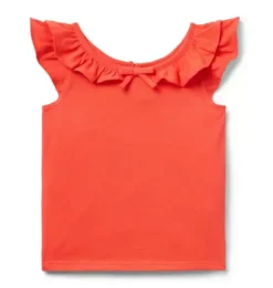 Janie and Jack Sleeveless Tops-Flutter Sleeve Bow Top vibrant poppy