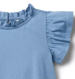 Janie and Jack Short Sleeve Tops-Flutter Sleeve Top deep sapphire