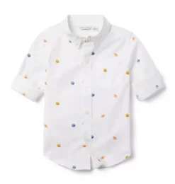 Janie and Jack Shirts-Football Poplin Shirt jet ivory football