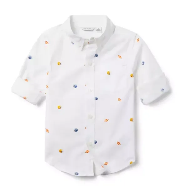 Janie and Jack Shirts-Football Poplin Shirt jet ivory football