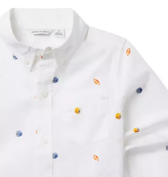 Janie and Jack Shirts-Football Poplin Shirt jet ivory football