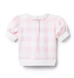 Janie and Jack Sweaters & Sweatshirts-Gingham Eyelet Collared Sweatshirt cotton candy pink gingham