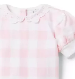 Janie and Jack Sweaters & Sweatshirts-Gingham Eyelet Collared Sweatshirt cotton candy pink gingham