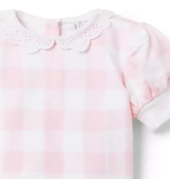 Janie and Jack Sweaters & Sweatshirts-Gingham Eyelet Collared Sweatshirt cotton candy pink gingham