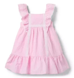 Janie and Jack Dresses-Gingham Flutter Sleeve Dress periwinkle pink gingham