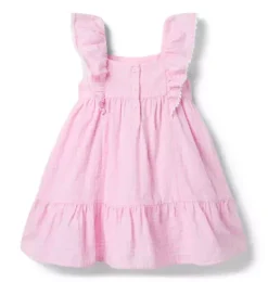 Janie and Jack Dresses-Gingham Flutter Sleeve Dress periwinkle pink gingham