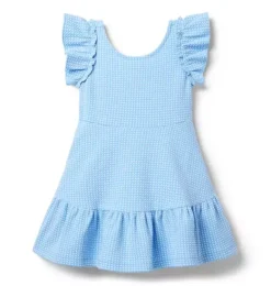 Janie and Jack Dresses-Gingham Jacquard Dress blue stream gingham